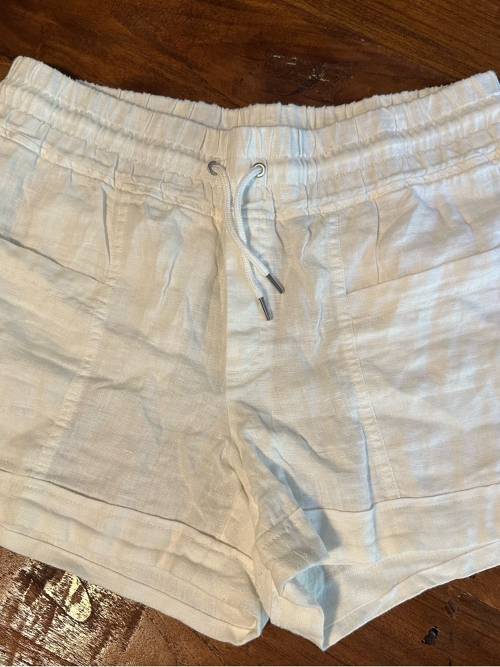 Athleta White Drawstring Linen Shorts